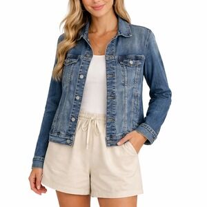 American Eagle Womens Denim Trucker‎ Jacket Medium Wash Blue Sz S Stretch Cotton